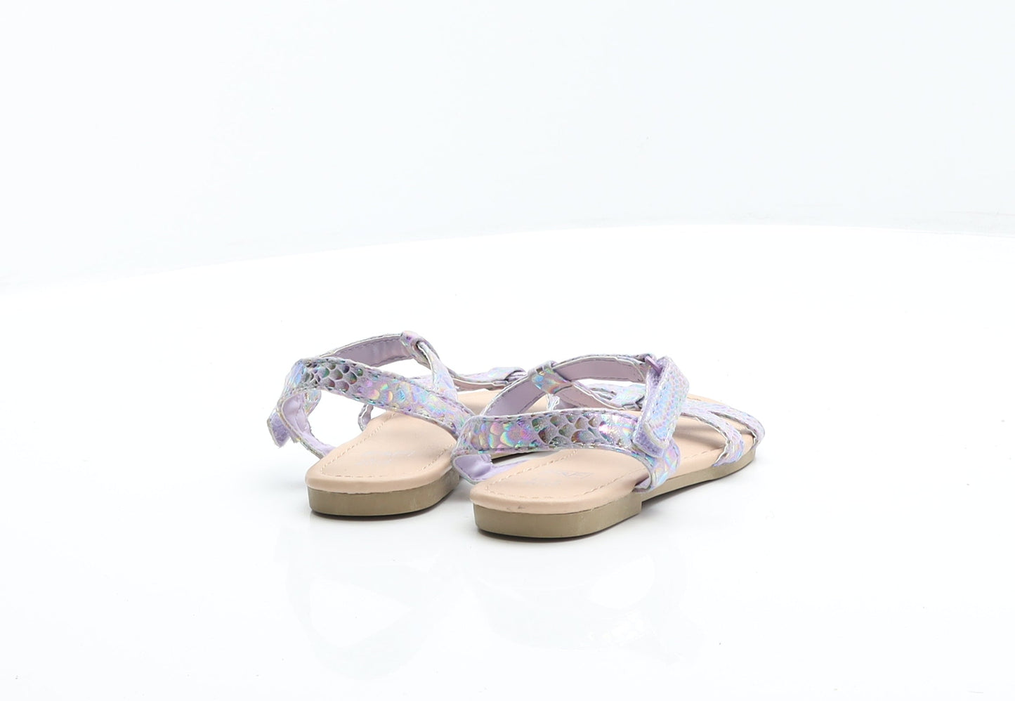 F&F Girls Purple Animal Print Synthetic Strappy Sandal UK 9 - Holographic Mermaid Shoes