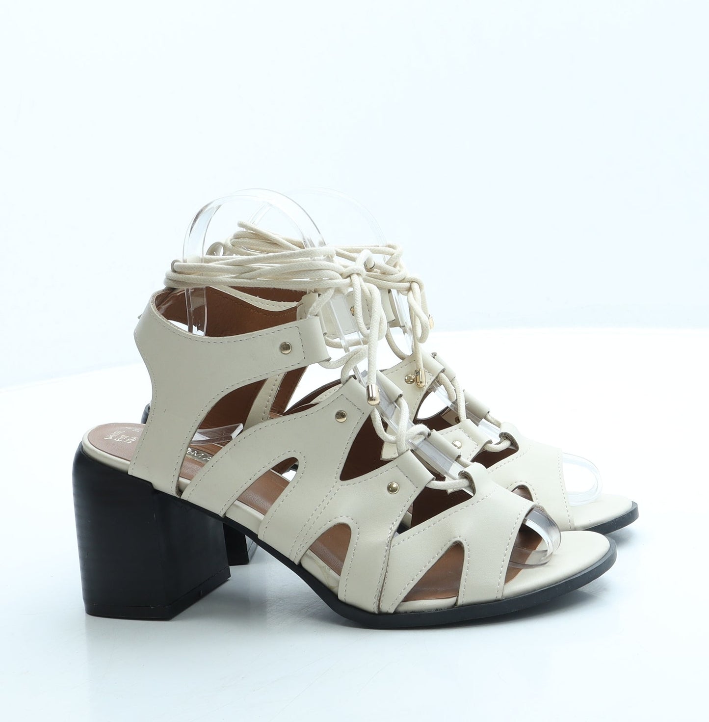 Primark Womens Beige Leather Gladiator Heel UK 4 37 US 6.5