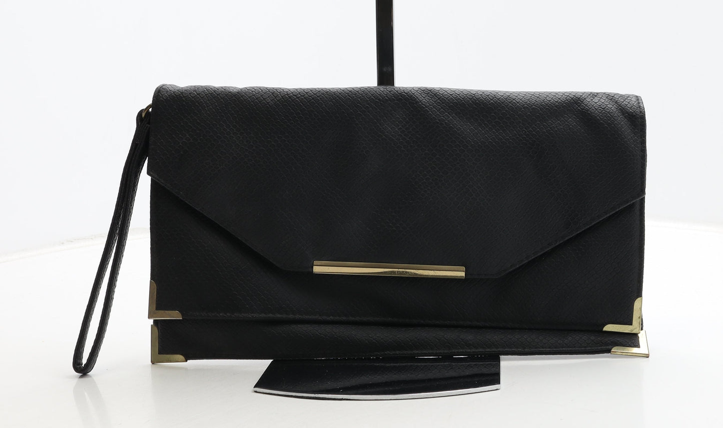Preworn Womens Black Polyurethane Clutch Size Small - Croc Texture