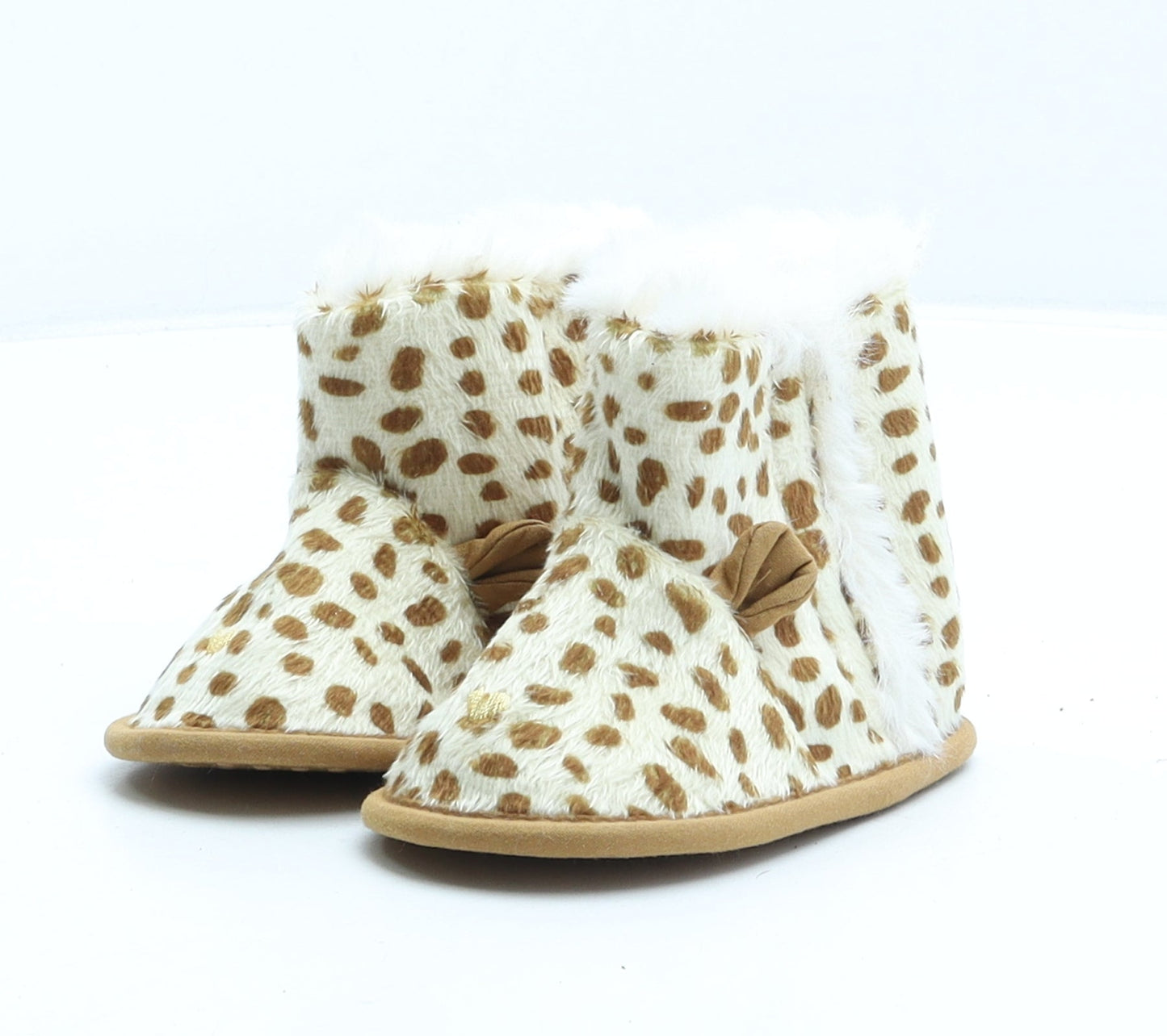 Preworn Girls Beige Animal Print Synthetic Shearling Style Boot UK 6-12 Months - giraffe print