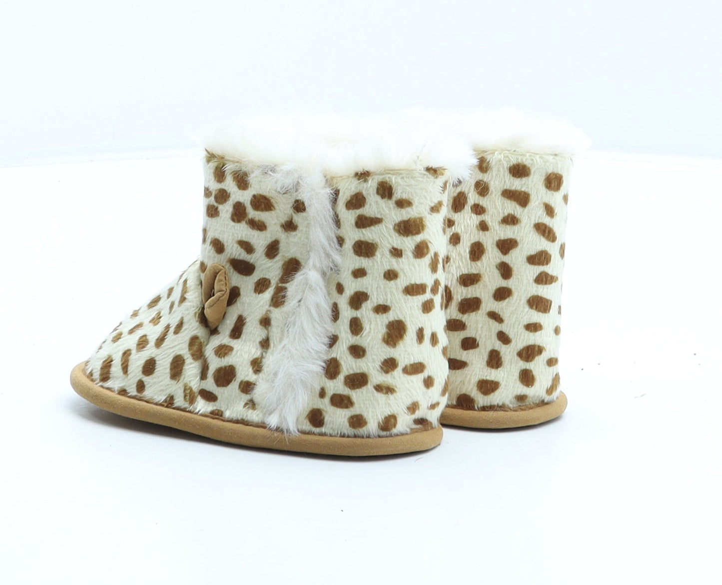 Preworn Girls Beige Animal Print Synthetic Shearling Style Boot UK 6-12 Months - giraffe print