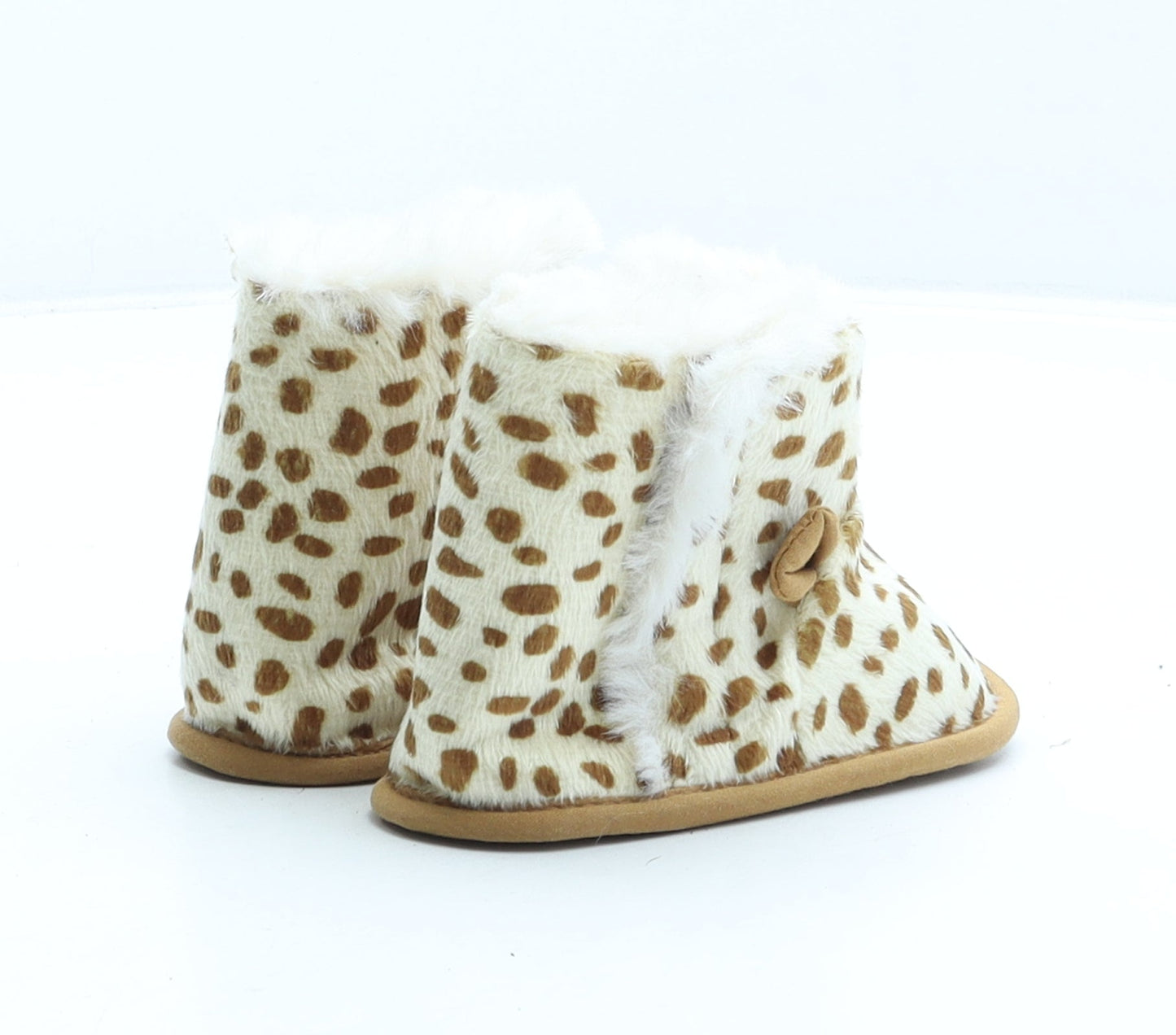 Preworn Girls Beige Animal Print Synthetic Shearling Style Boot UK 6-12 Months - giraffe print