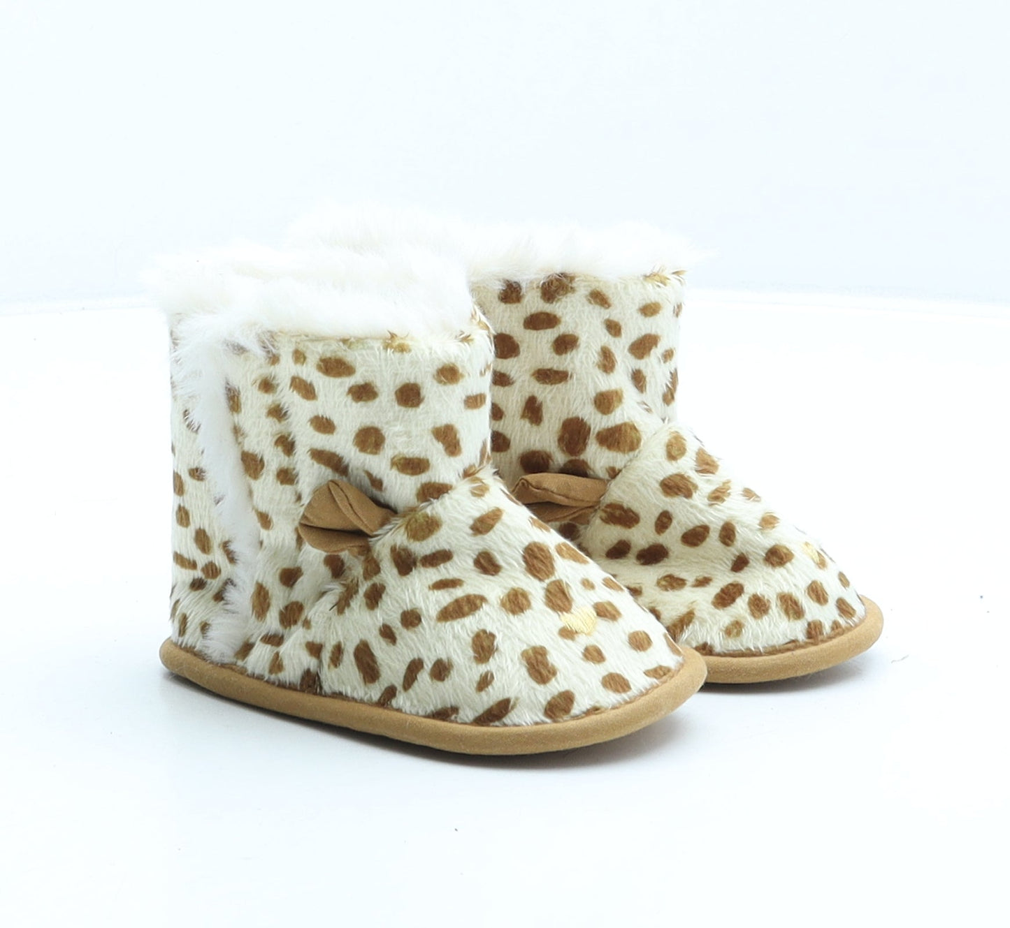 Preworn Girls Beige Animal Print Synthetic Shearling Style Boot UK 6-12 Months - giraffe print