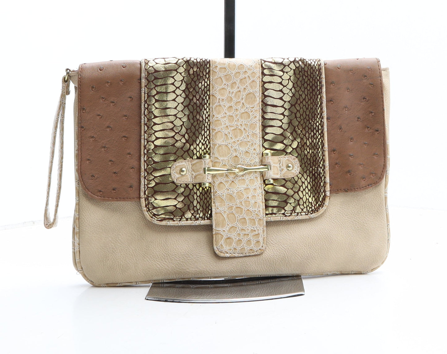 Atmosphere Womens Beige Geometric Polyethylene Clutch Size Small