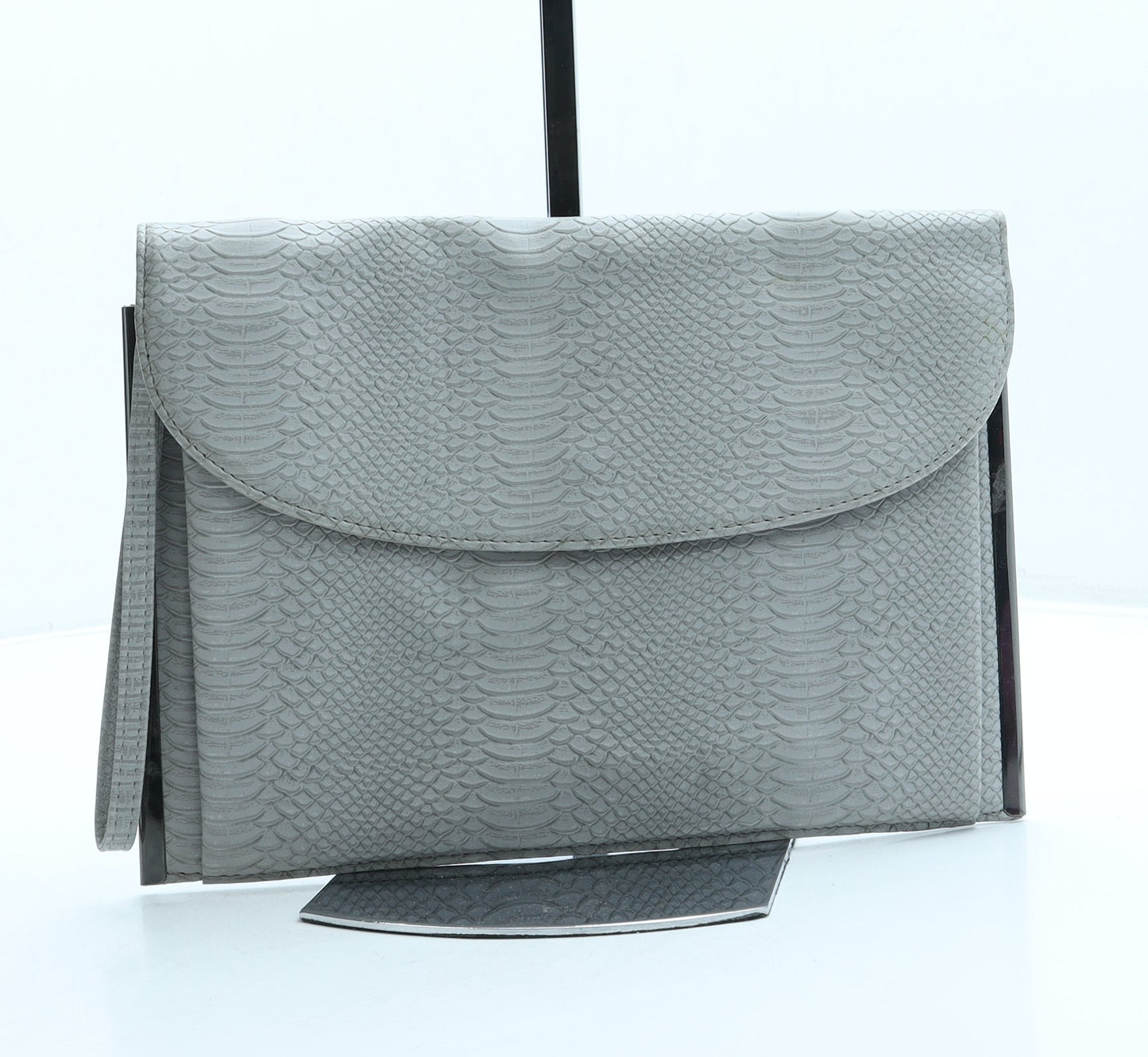 Atmosphere Womens Grey Animal Print Leather Clutch Size Medium