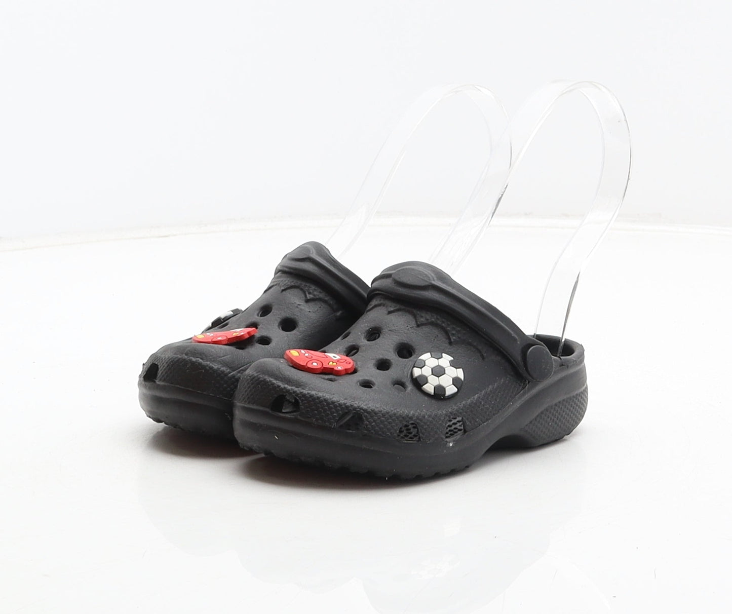 Preworn Boys Black Synthetic Clog Casual UK 4 22 - Car detail, Football detail