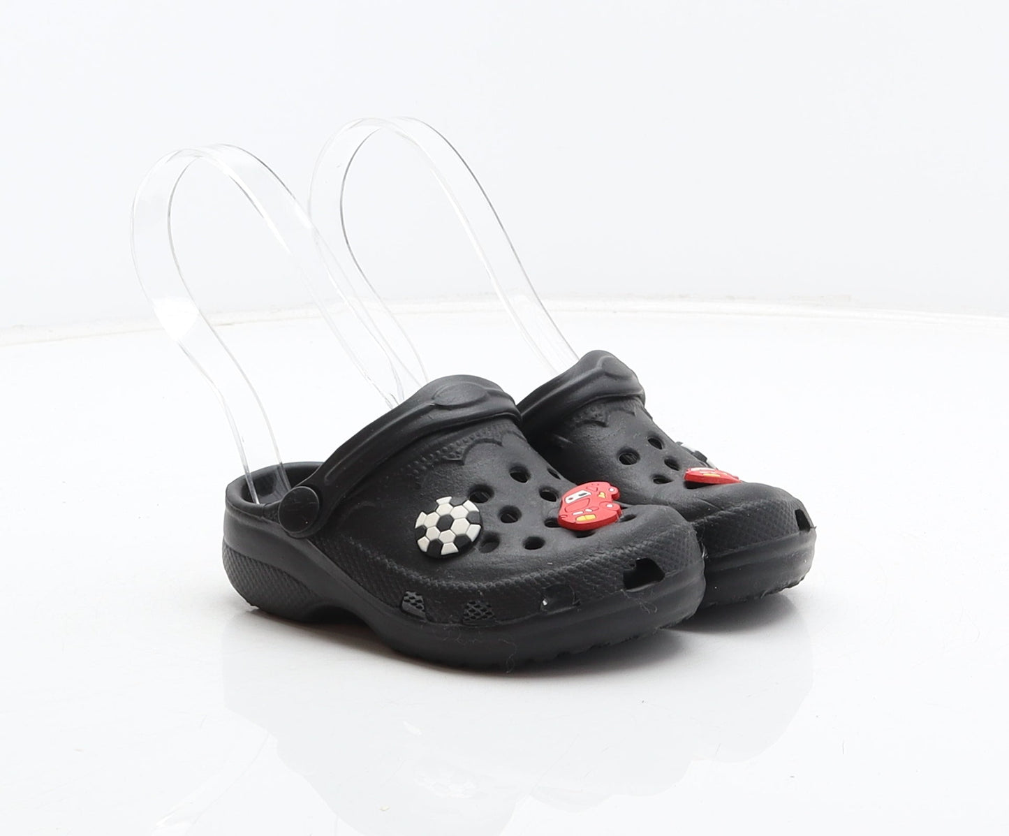 Preworn Boys Black Synthetic Clog Casual UK 4 22 - Car detail, Football detail