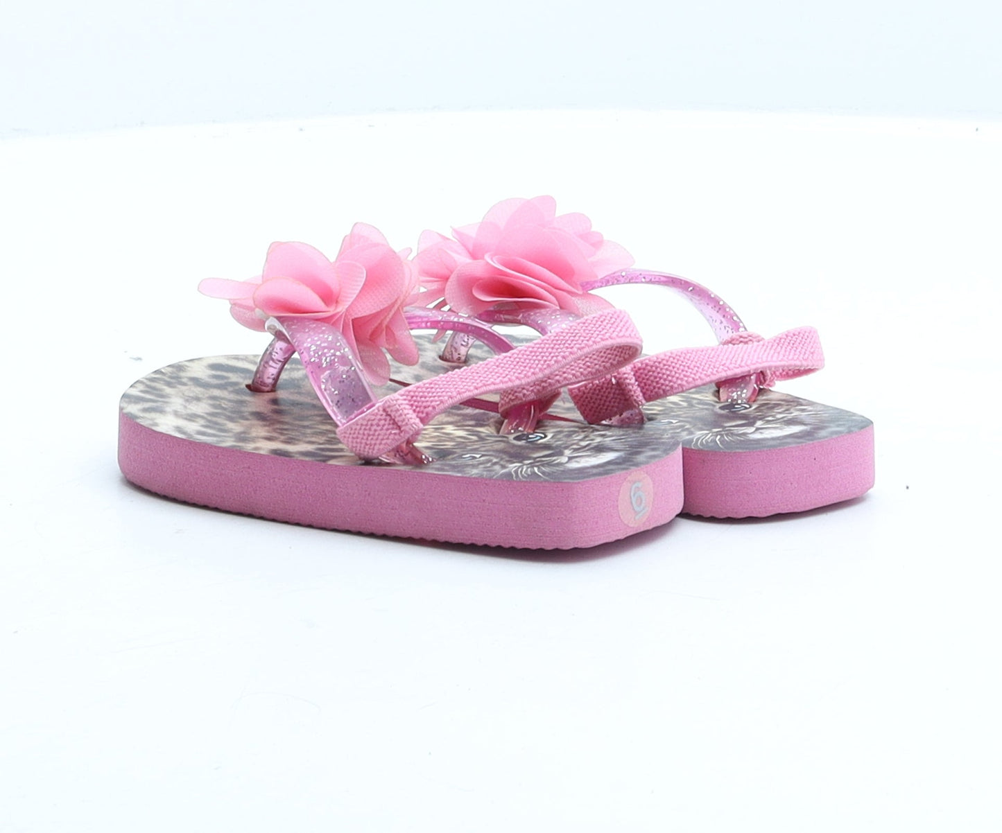 Preworn Girls Pink Synthetic Flip-Flop Sandal UK 5 - Flower Detail