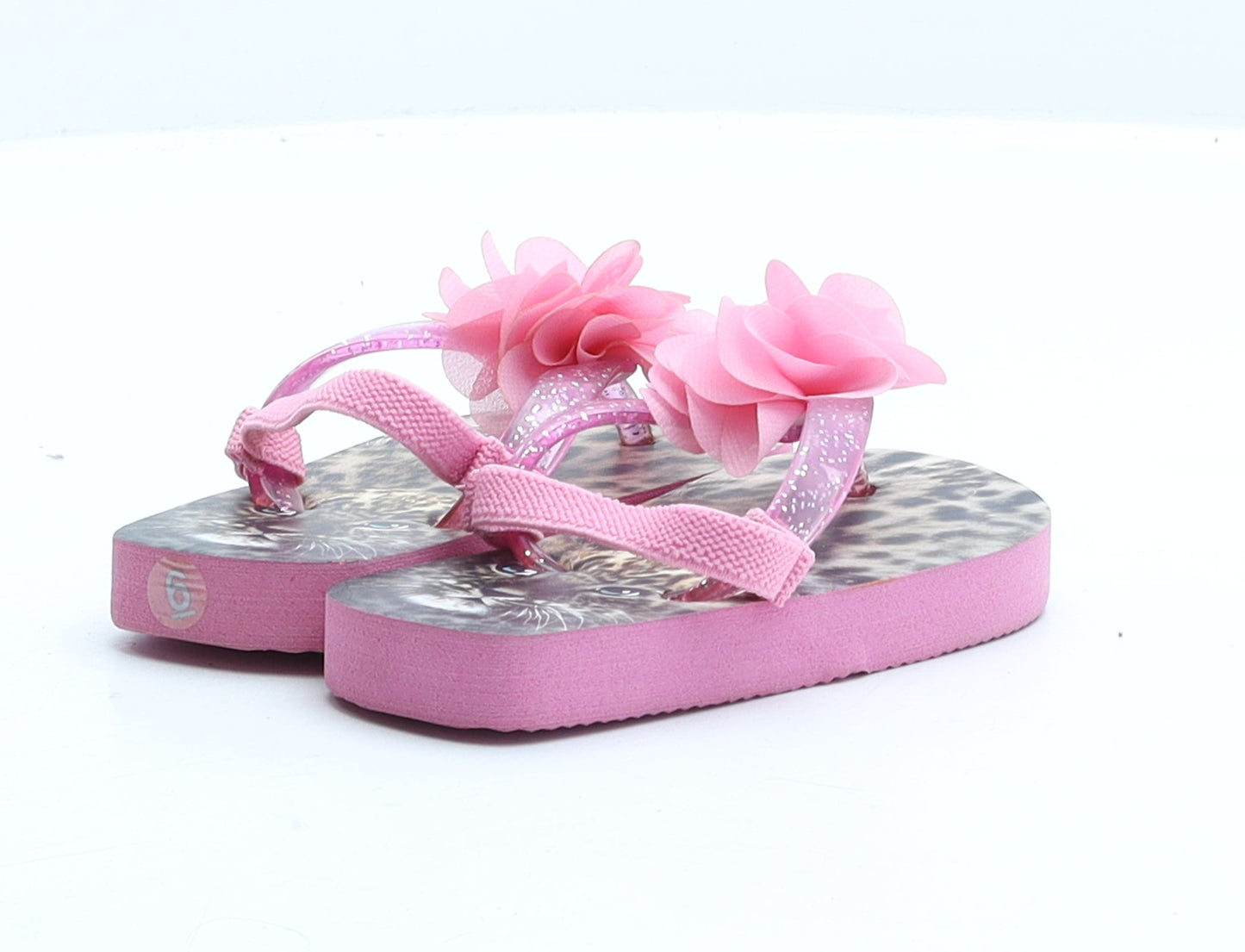 Preworn Girls Pink Synthetic Flip-Flop Sandal UK 5 - Flower Detail
