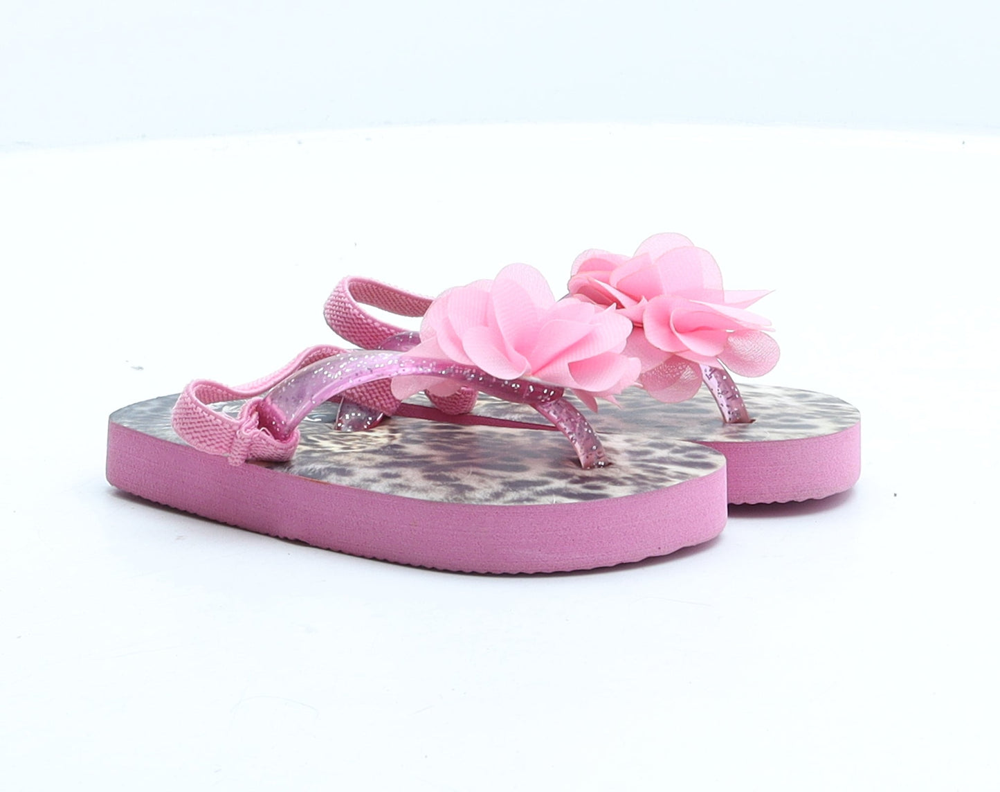 Preworn Girls Pink Synthetic Flip-Flop Sandal UK 5 - Flower Detail