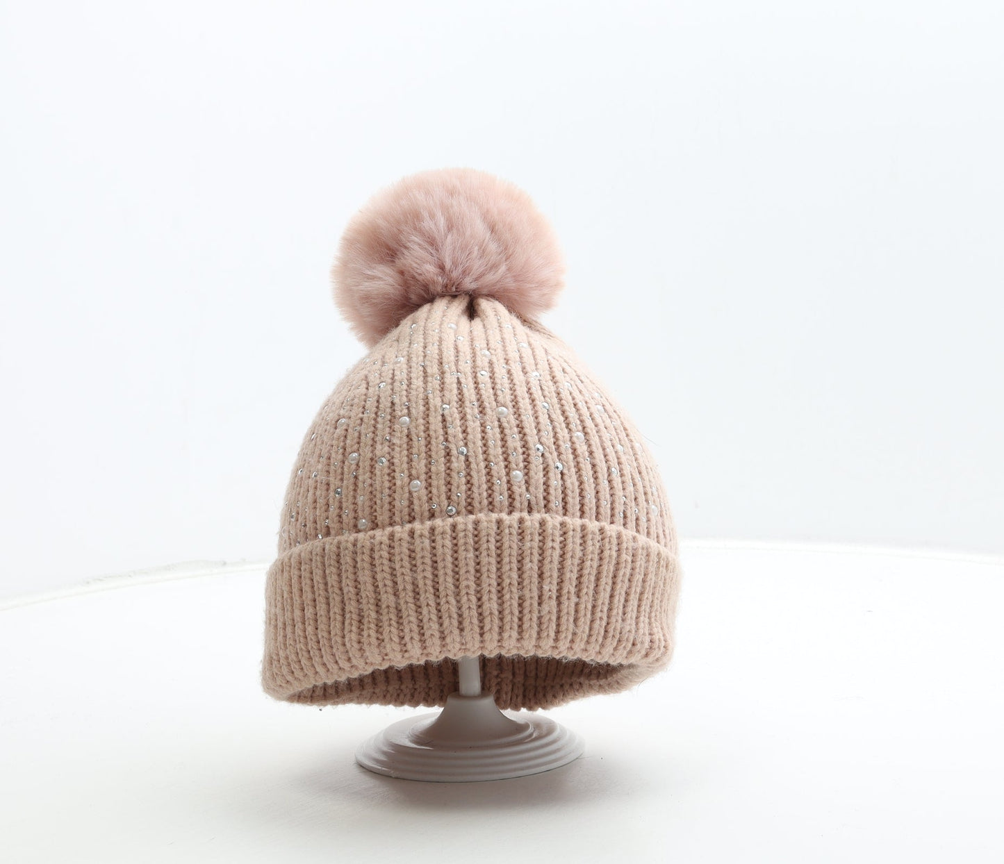 Primark Womens Pink Acrylic Bobble Hat Size M