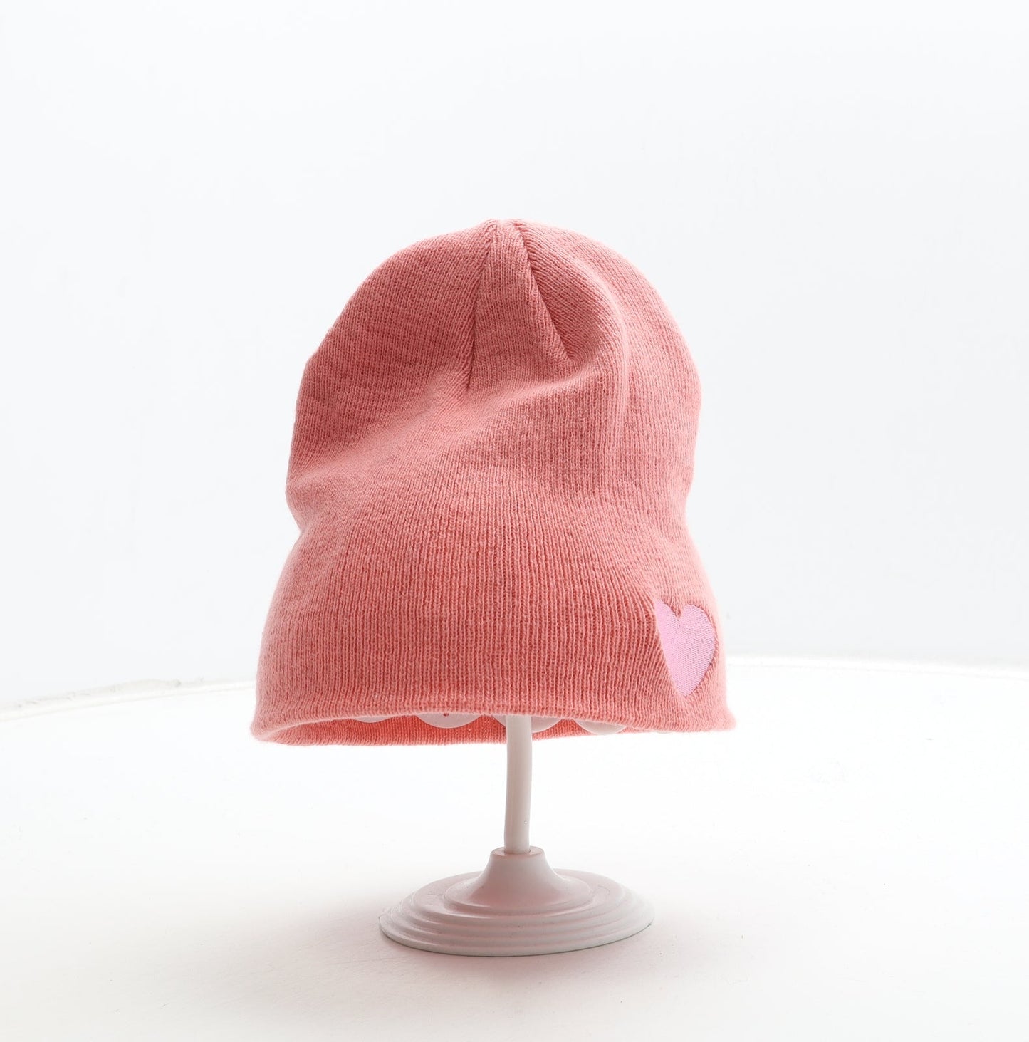 George Girls Pink Acrylic Beanie Size S - Heart Detail
