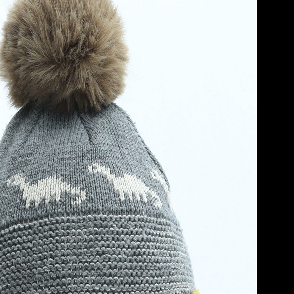 George Boys Grey Geometric Acrylic Bobble Hat One Size - Dinosaur