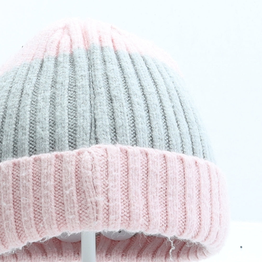 George Girls Grey Striped Viscose Beanie One Size