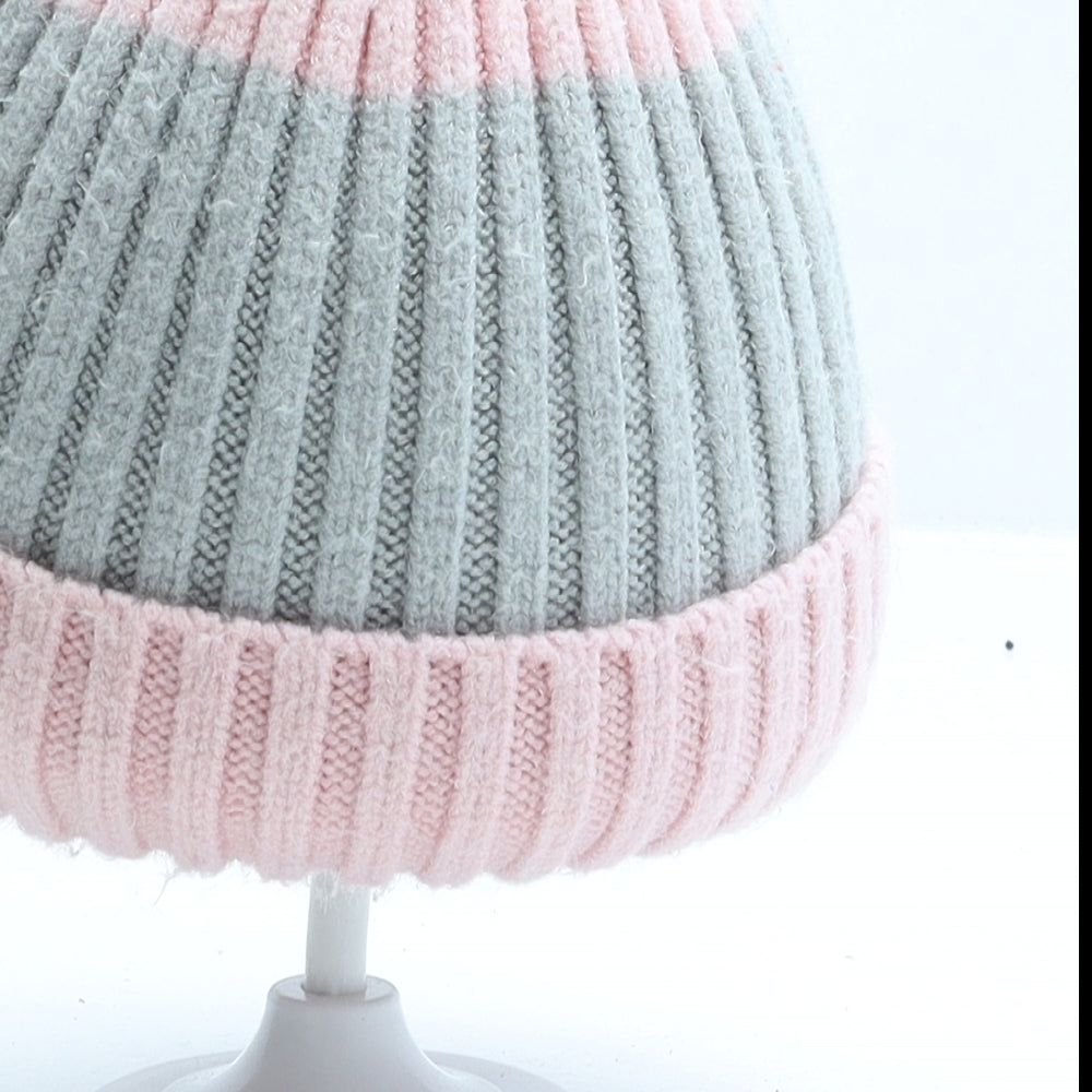 George Girls Grey Striped Viscose Beanie One Size