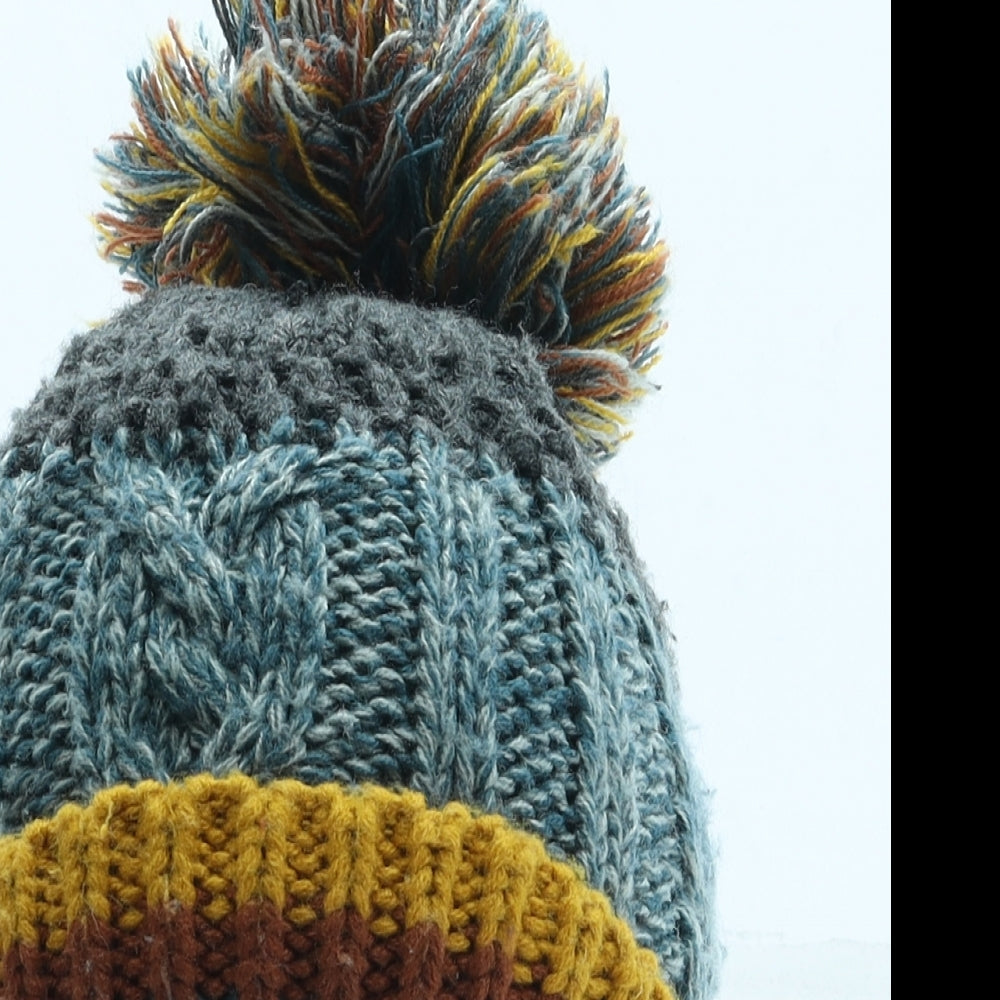 George Boys Green Striped Acrylic Bobble Hat One Size - Pom Pom