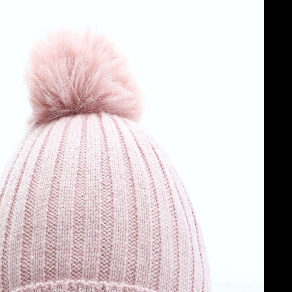 Primark Girls Pink Polyester Bobble Hat One Size - Pom Pom