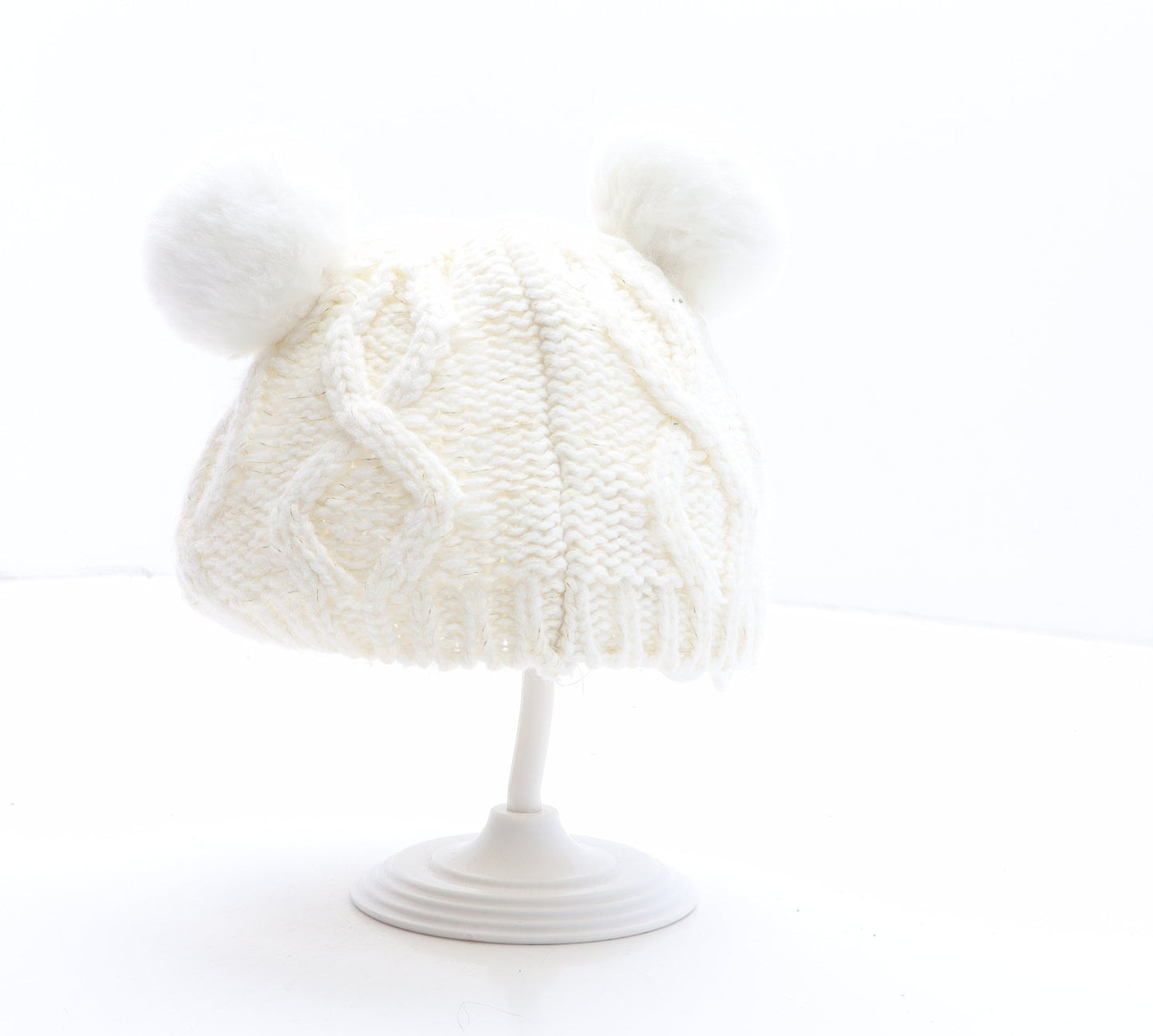 George Girls White Acrylic Bobble Hat One Size