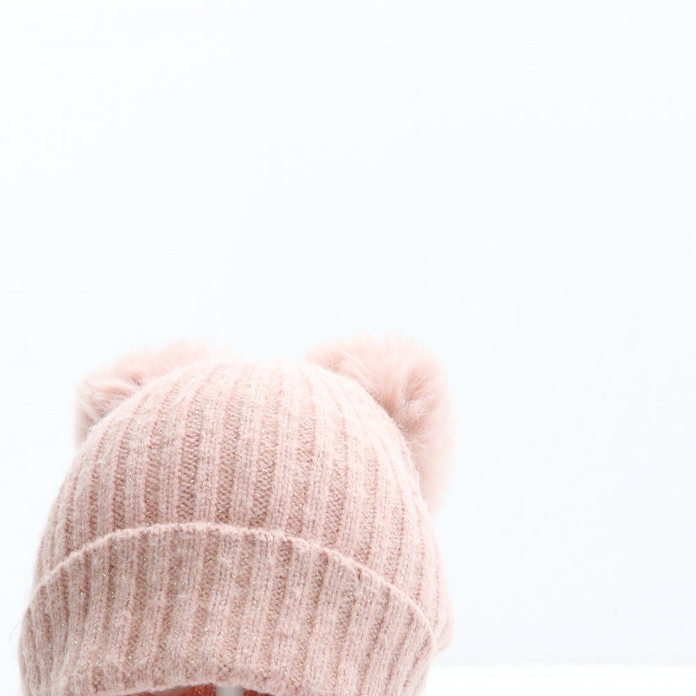 Primark Girls Pink Acrylic Bobble Hat Size S