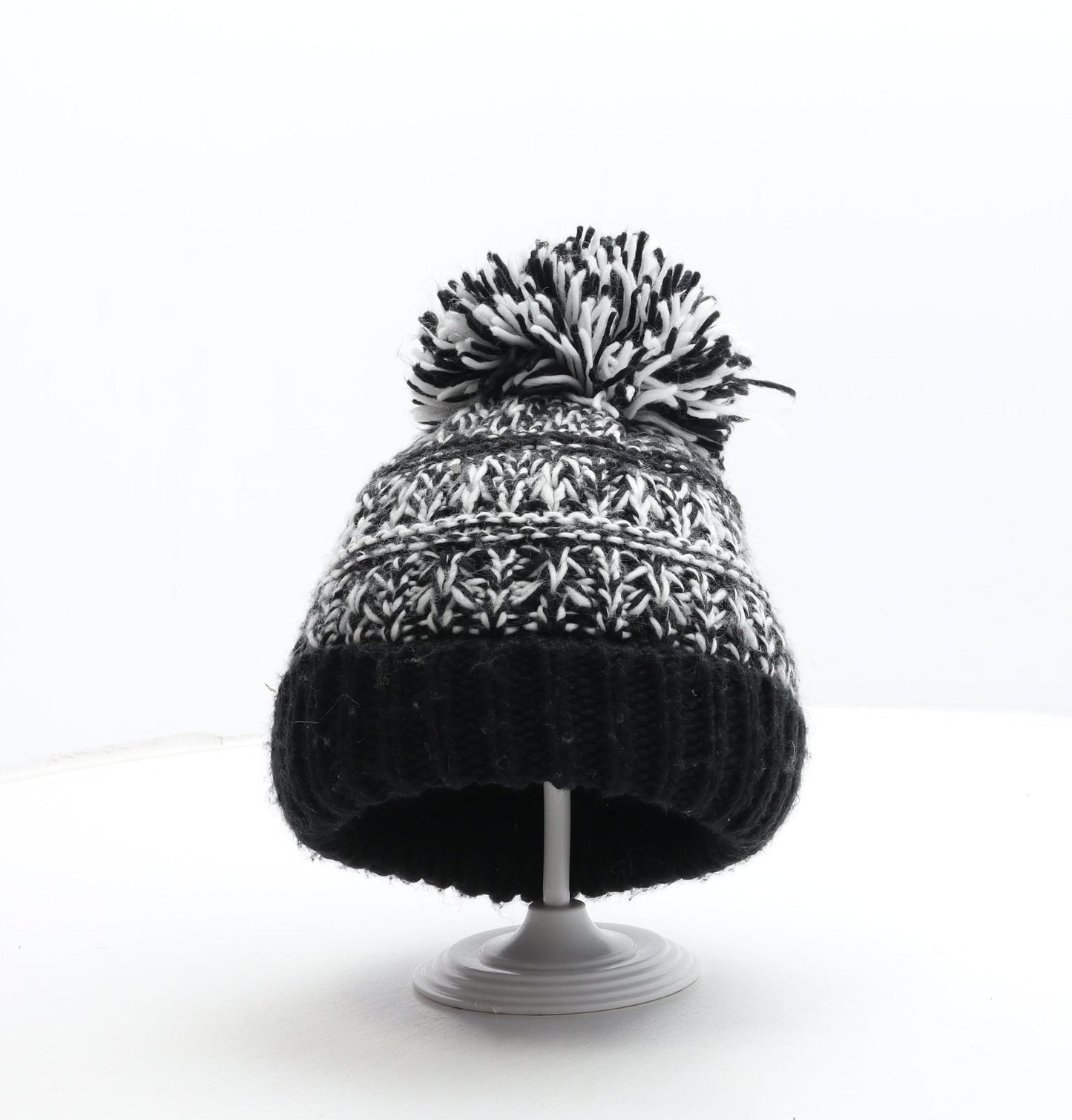 George Boys Black Fair Isle Acrylic Bobble Hat Size S