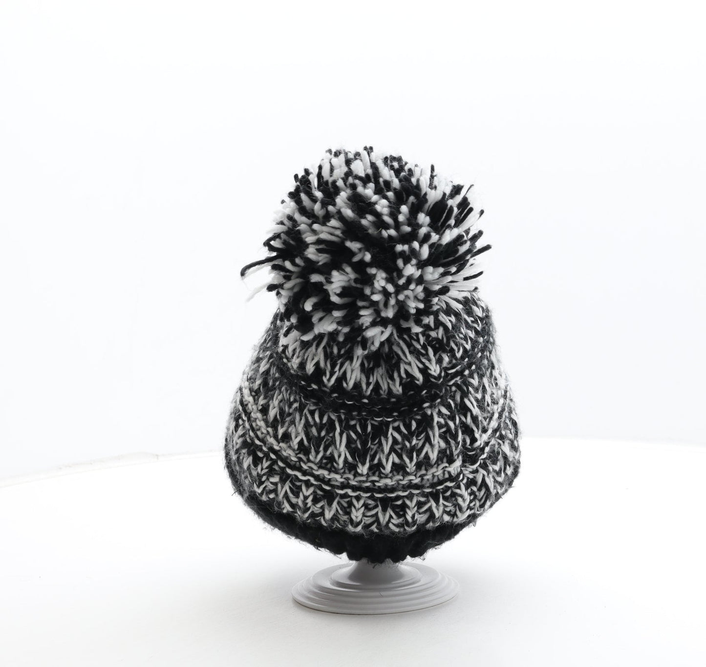 George Boys Black Fair Isle Acrylic Bobble Hat Size S