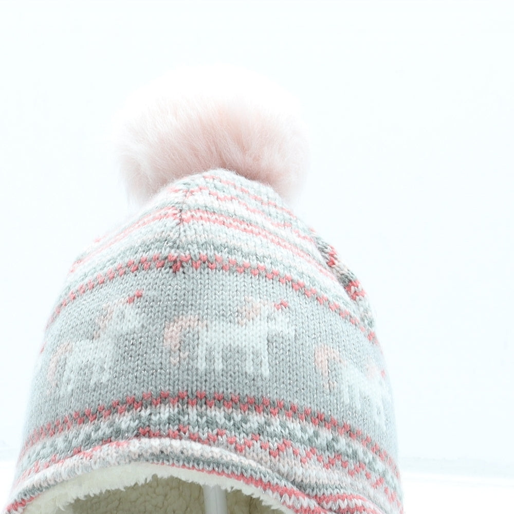George Girls Grey Acrylic Bonnet One Size - Pom Pom