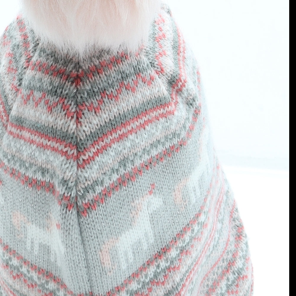 George Girls Grey Acrylic Bonnet One Size - Pom Pom