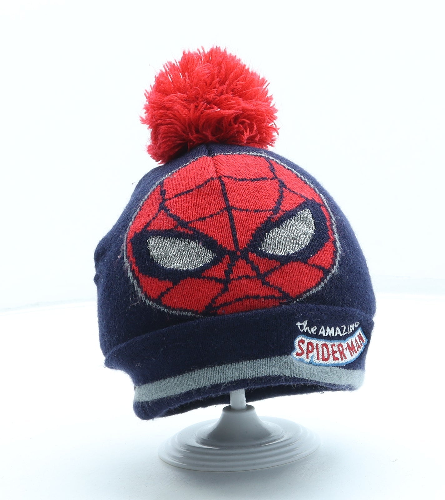 Primark Boys Blue Acrylic Bobble Hat Size M - Spiderman