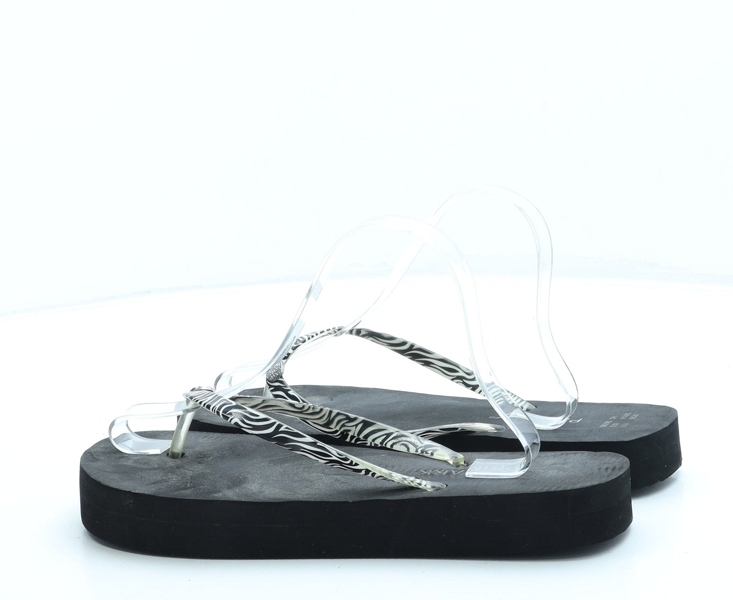 Primark Womens Black Animal Print Rubber Thong Sandal UK 7 40