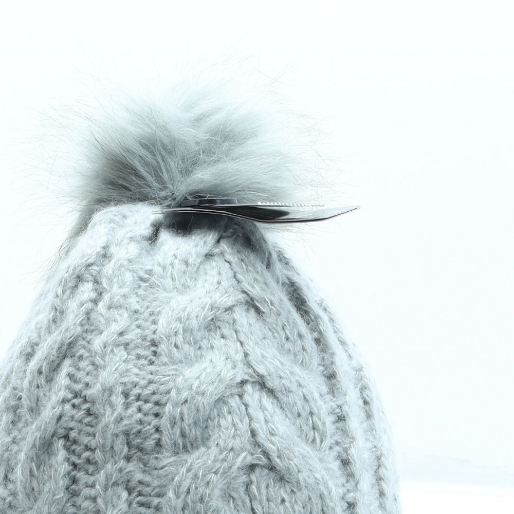 George Womens Grey Acrylic Bobble Hat One Size - Pom Pom