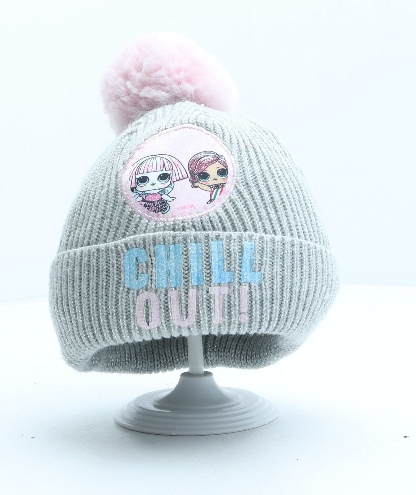 Primark Girls Grey Acrylic Bobble Hat Size S - LOL Surprise