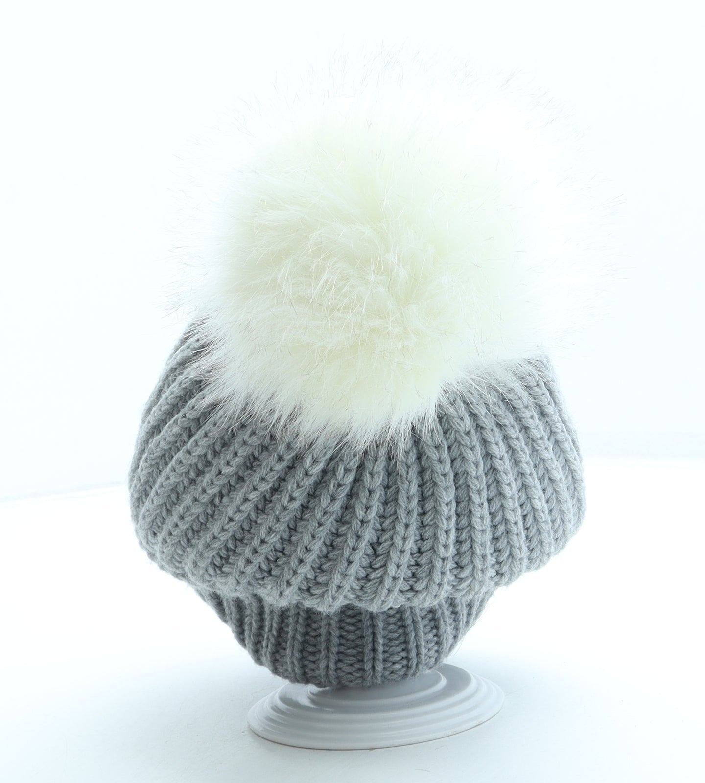 F&F Womens Grey Acrylic Bobble Hat One Size - Pom Pom