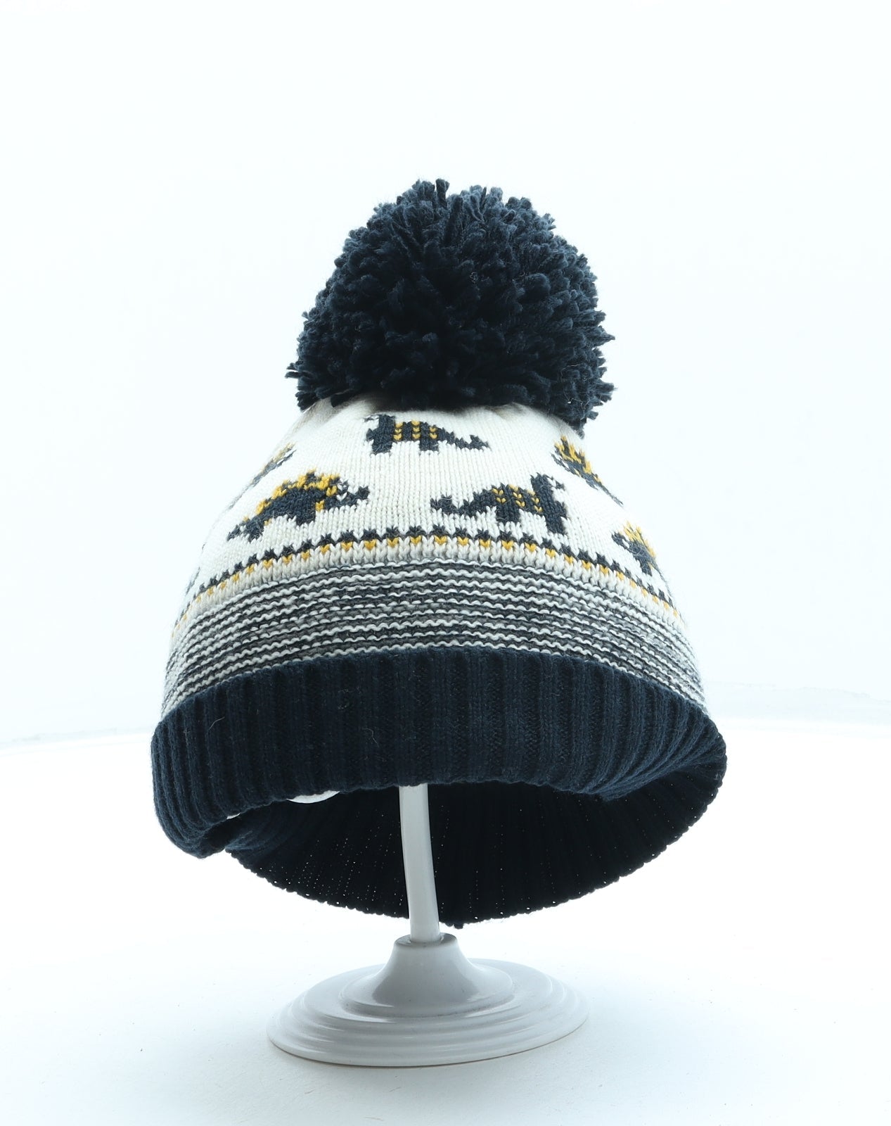 George Boys Blue Geometric Polyester Bobble Hat One Size - Dinosaur