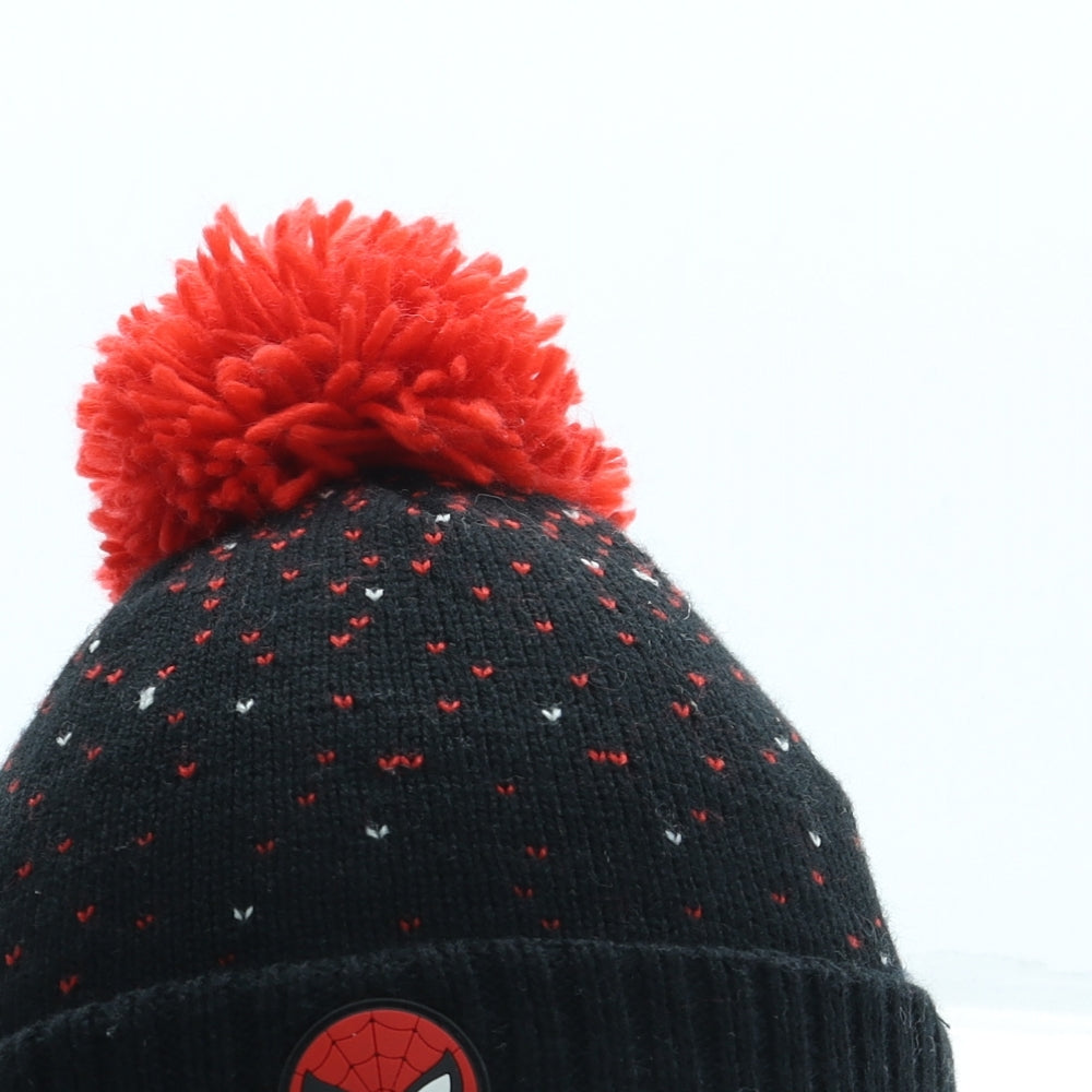 George Boys Black Geometric Acrylic Bobble Hat One Size - Spiderman