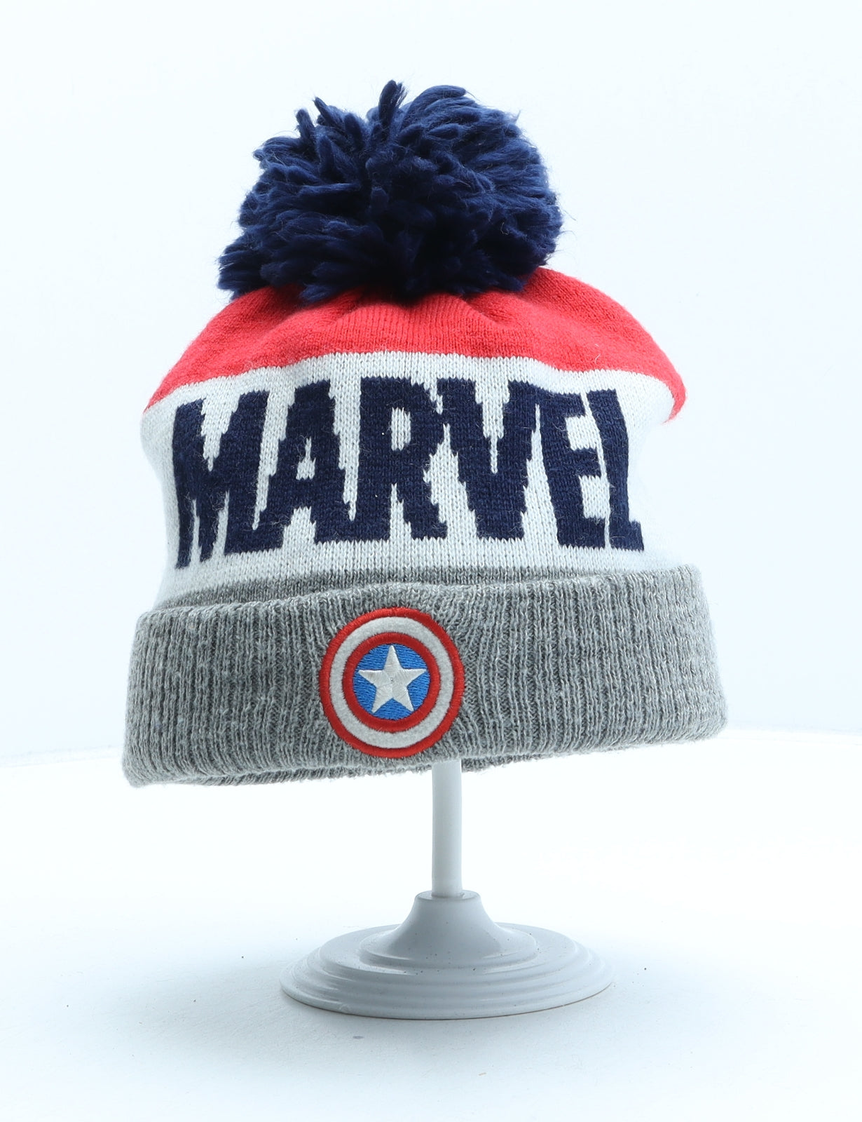 George Boys Multicoloured Striped Acrylic Bobble Hat One Size - Captain America