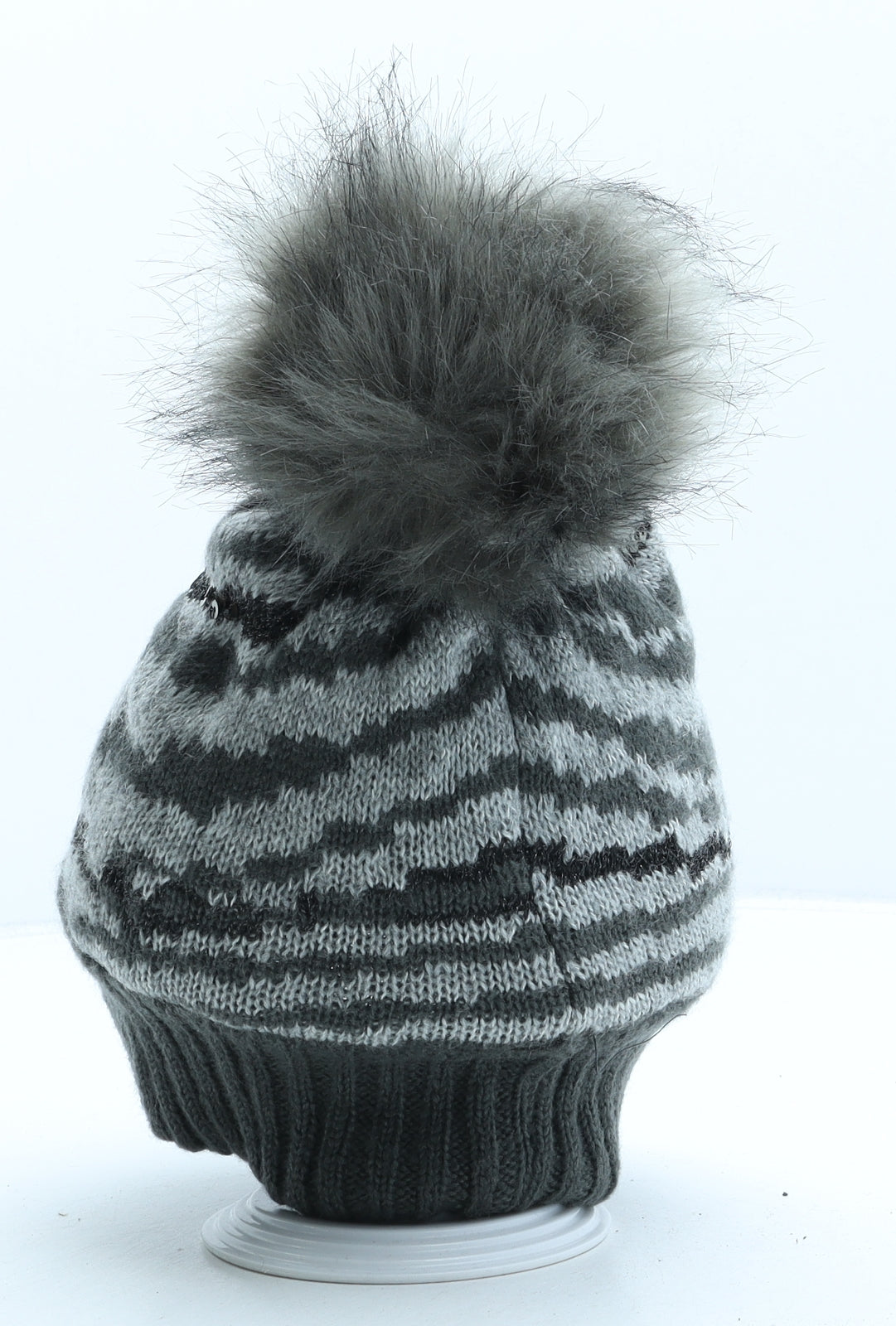 George Girls Grey Animal Print Acrylic Bobble Hat One Size - Zebra