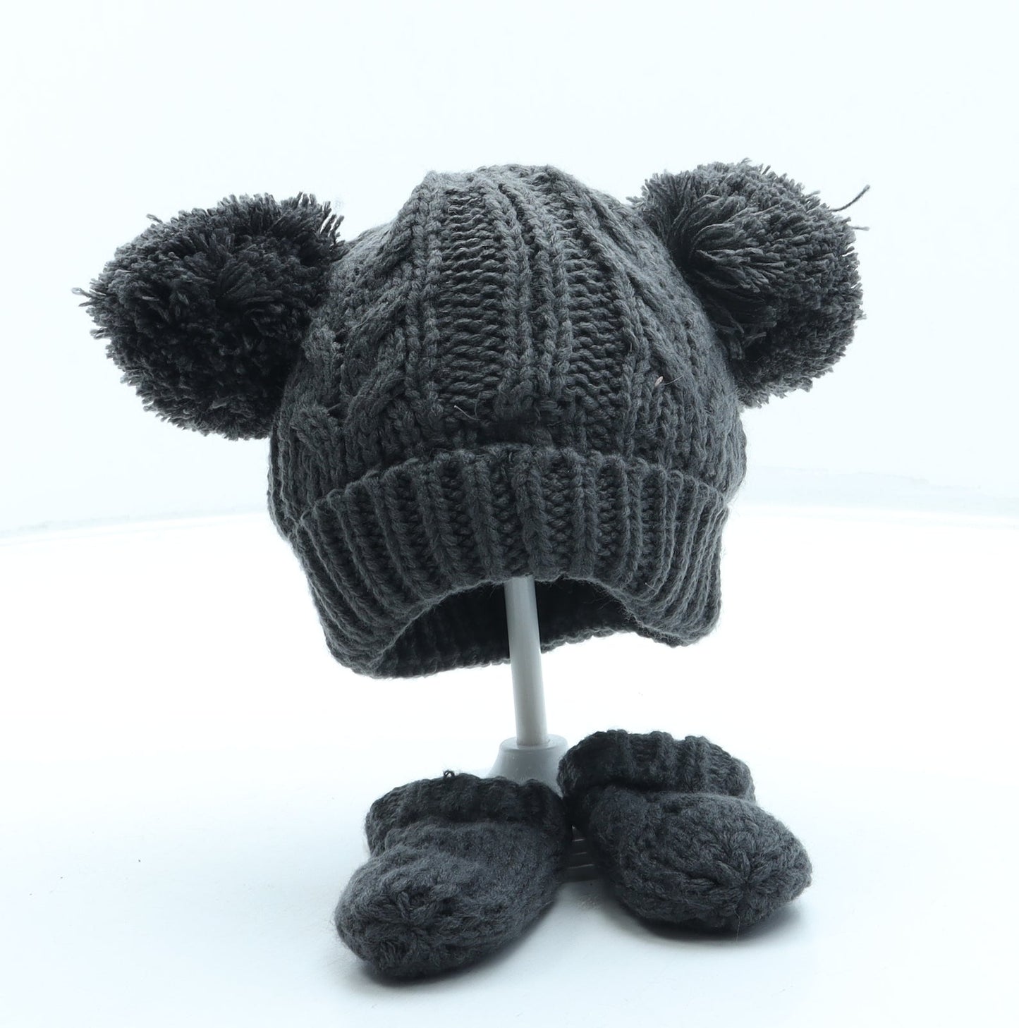 F&F Boys Grey Acrylic Bobble Hat One Size - Pom Pom