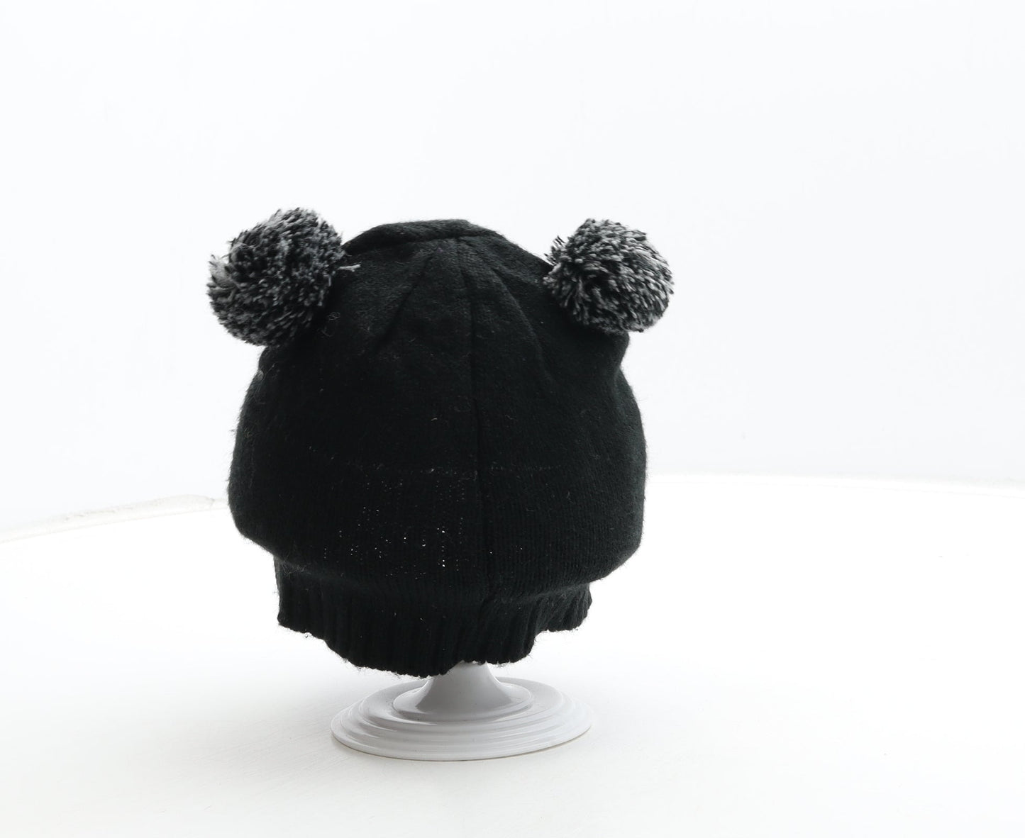 Preworn Girls Black Acrylic Bobble Hat Size S - Penguin Detail