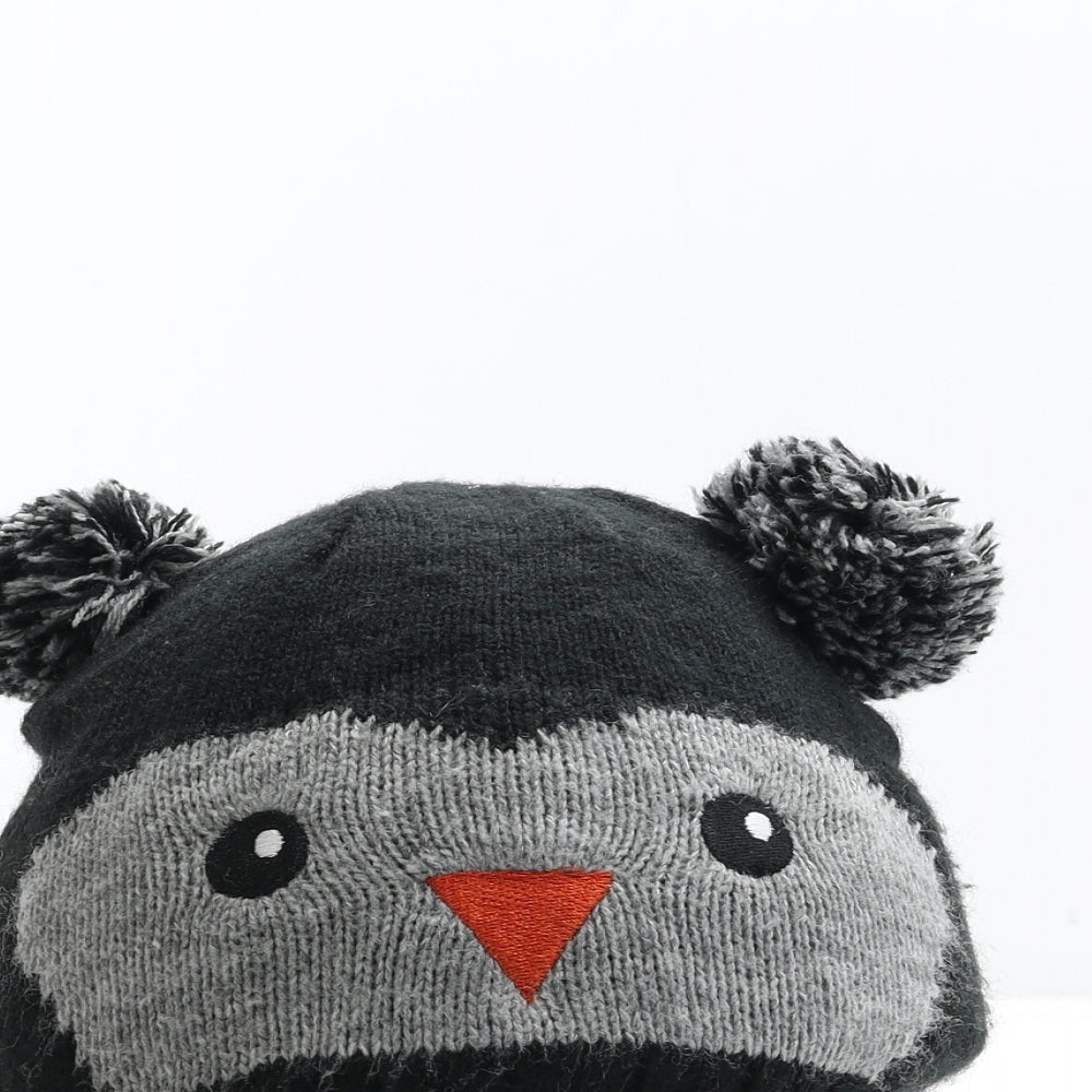 Preworn Girls Black Acrylic Bobble Hat Size S - Penguin Detail