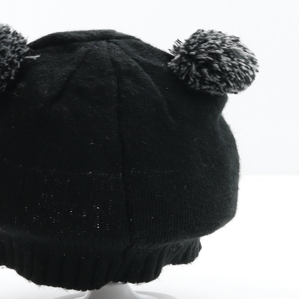 Preworn Girls Black Acrylic Bobble Hat Size S - Penguin Detail