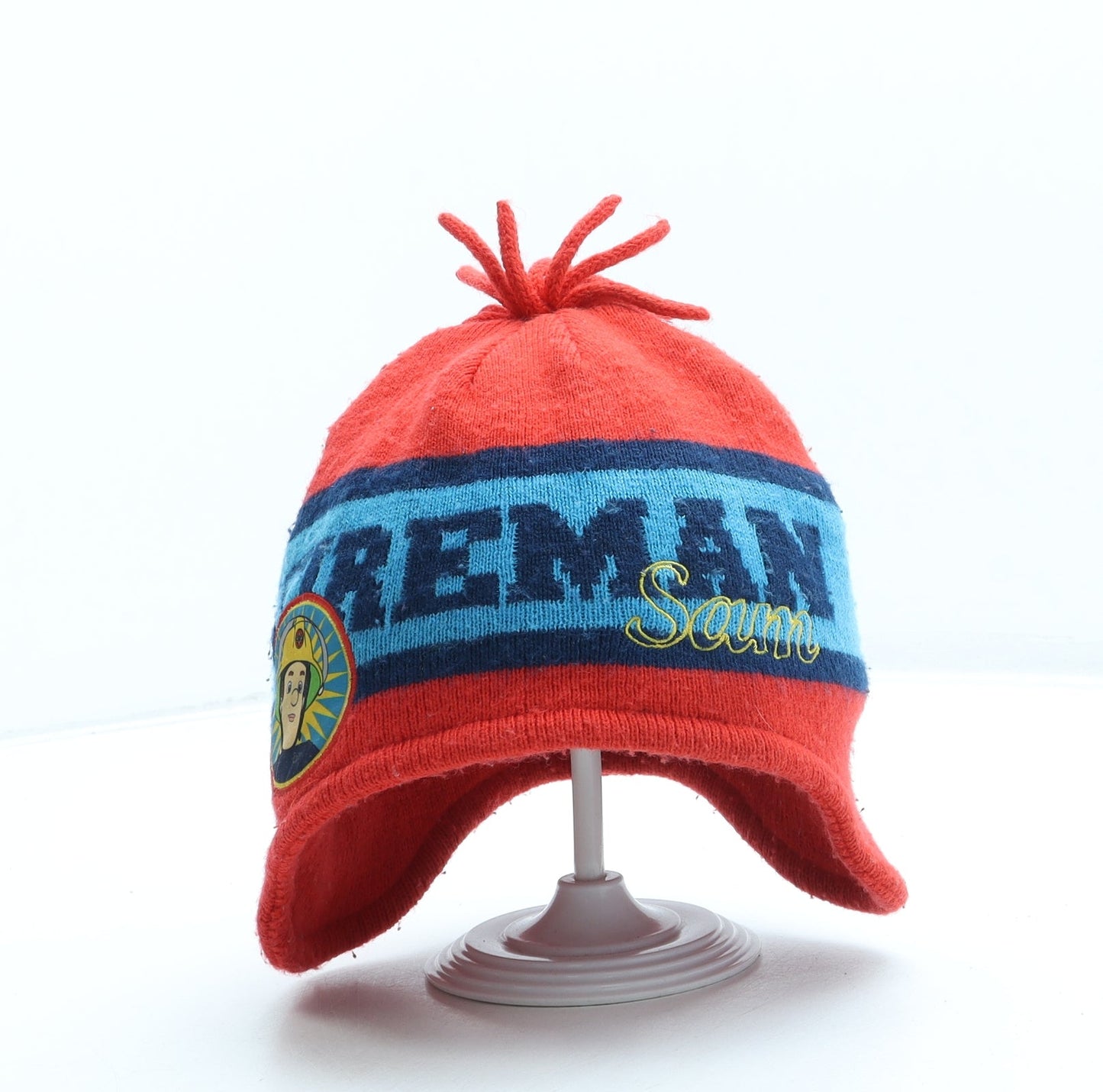 George Boys Red Striped Acrylic Bonnet One Size - Fireman Sam