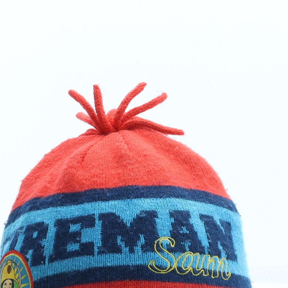 George Boys Red Striped Acrylic Bonnet One Size - Fireman Sam