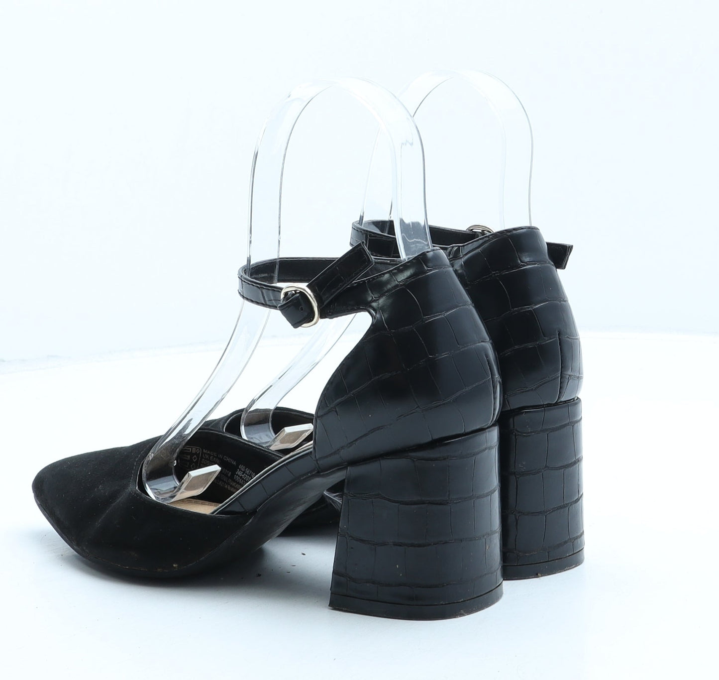 F&F Womens Black Suede Strappy Heel UK 3 - Croc Texture