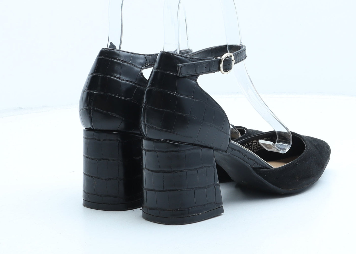 F&F Womens Black Suede Strappy Heel UK 3 - Croc Texture