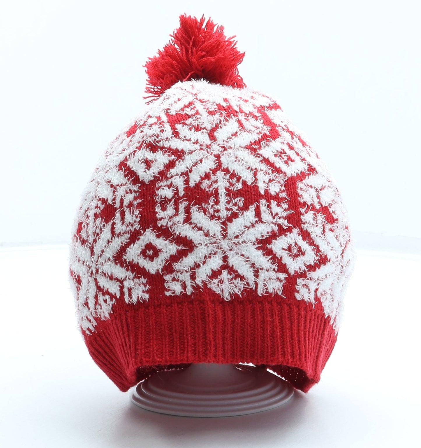 F&F Boys Red Fair Isle Acrylic Bobble Hat One Size - Pom Pom