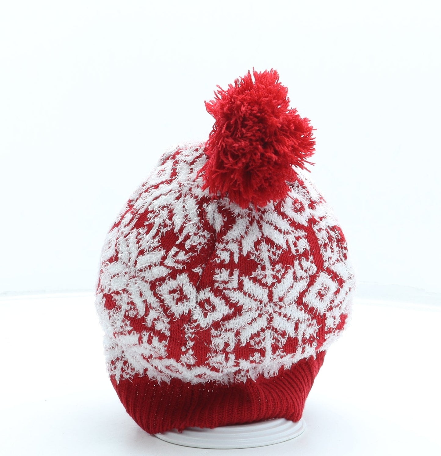 F&F Boys Red Fair Isle Acrylic Bobble Hat One Size - Pom Pom