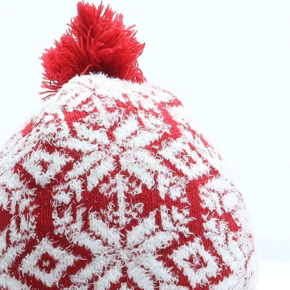 F&F Boys Red Fair Isle Acrylic Bobble Hat One Size - Pom Pom