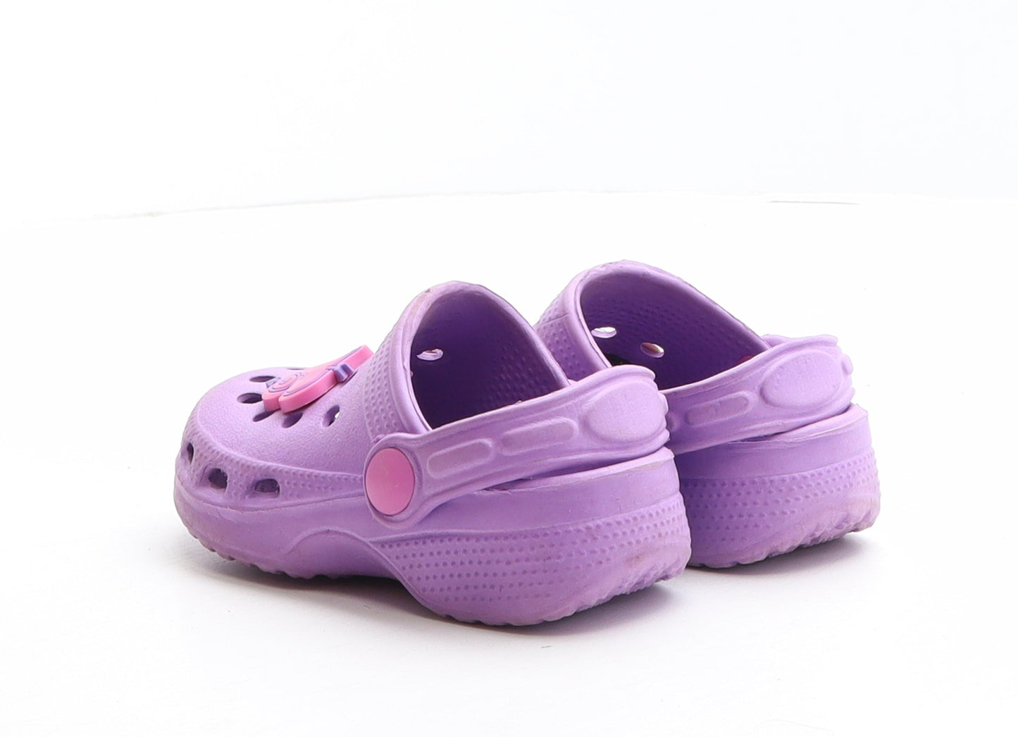 Preworn Girls Purple Synthetic Clog Sandal UK 4.5 21 - Heart detail, Butterfly detail, Cupcake detail