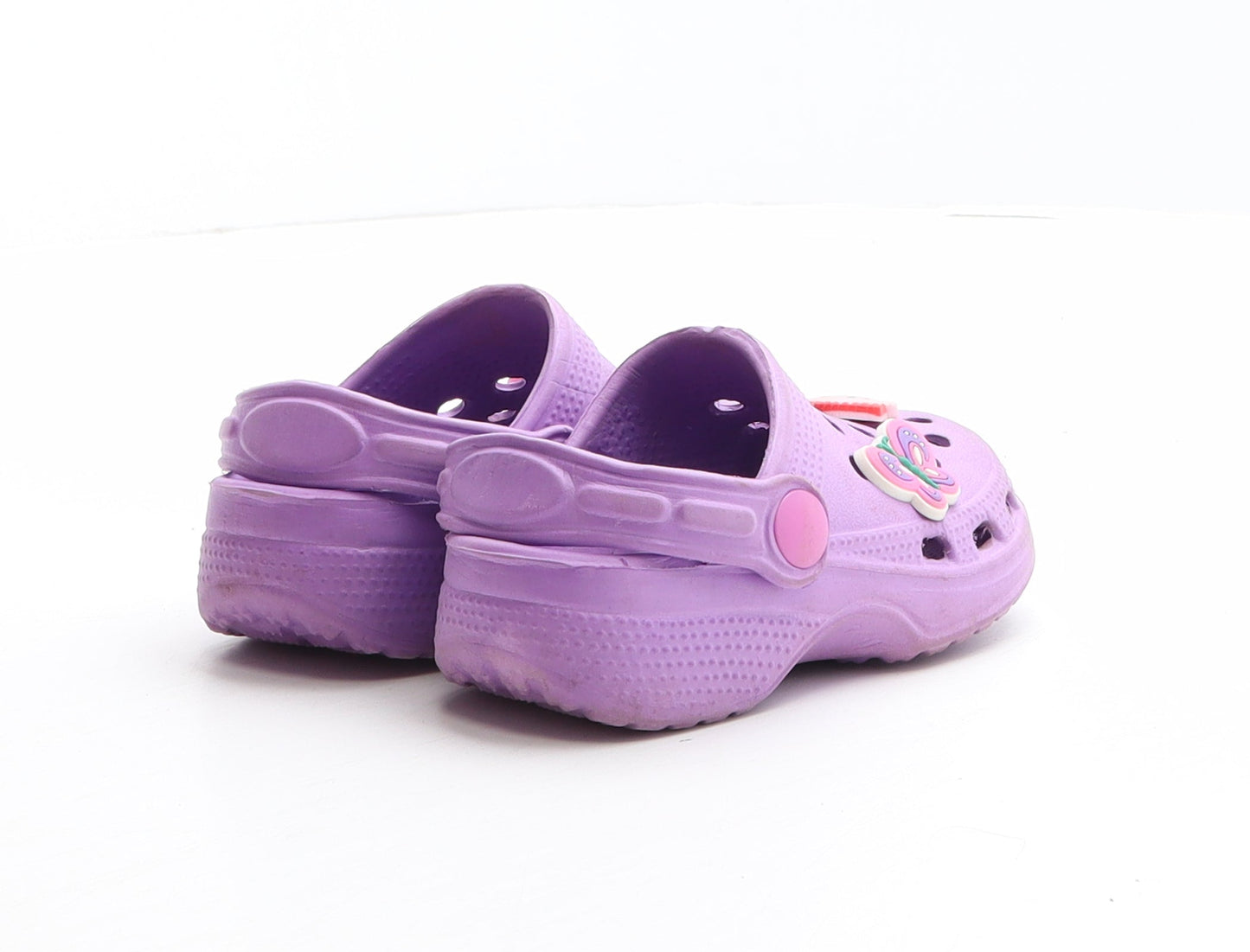 Preworn Girls Purple Synthetic Clog Sandal UK 4.5 21 - Heart detail, Butterfly detail, Cupcake detail