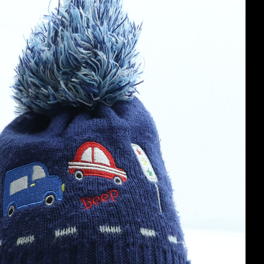 George Boys Blue Geometric Acrylic Bobble Hat Size S - Traffic